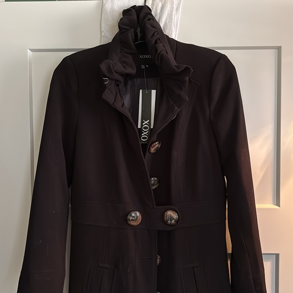 Lovely, black, wool blend washable coat, with ruffled collar. SZ M - Picture 3 of 7